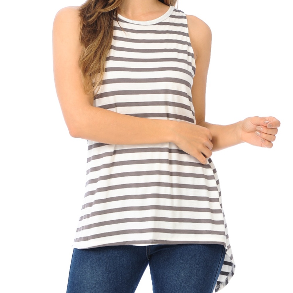 Ivory-Grey Stripe Criss-Cross Top